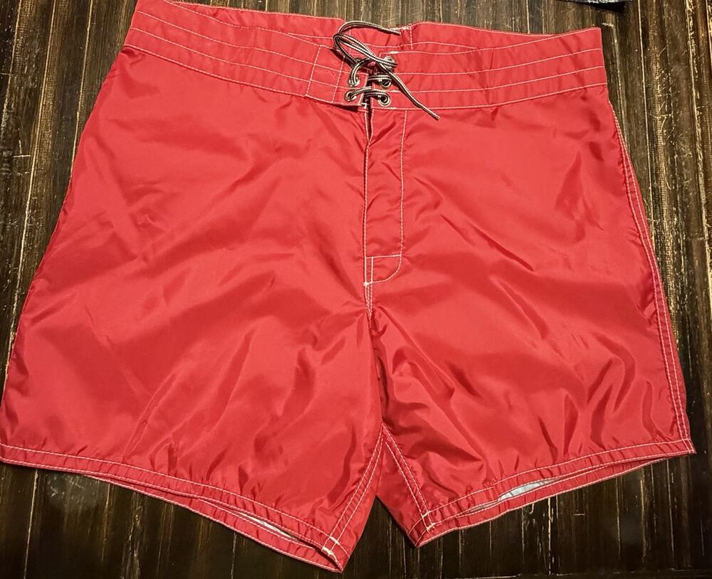Birdwell Beach Britches Board Shorts Men 37 Red, SurfNyl , Made In USA, NWOT